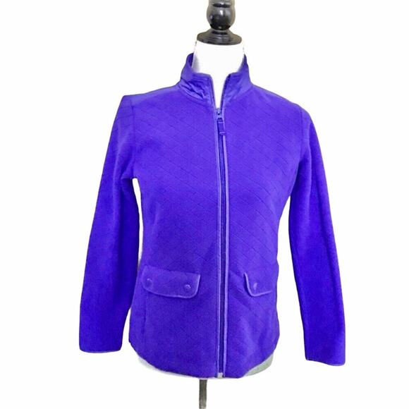 Talbots Purple Fleece Jacket Athletic Diamond Texture Full Zip XS/2 - Picture 2 of 6